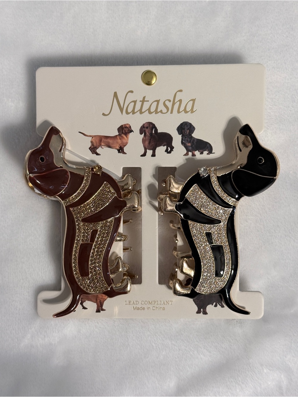 Natasha Dachshund Dog Hair Claw Clips in Brown & Black
